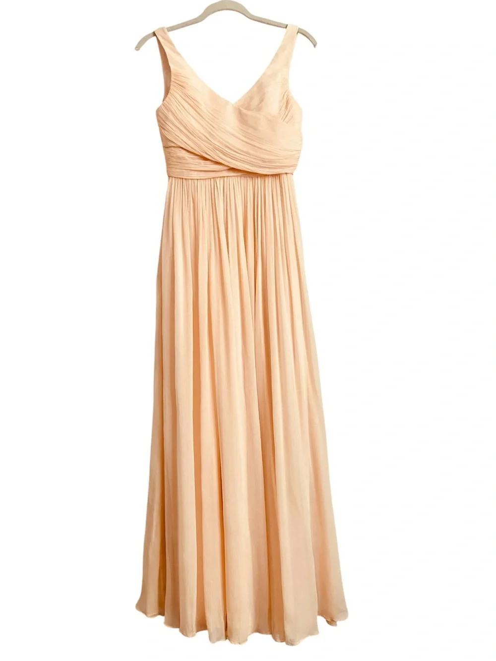 J.Crew 100% Silk Crinkle Chiffon Maxi Dress Peach Bridesmaid Wedding Size 2